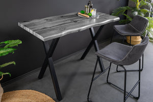Table de bar industrielle WILD 120cm chêne sauvage gris design métal noir structure en X