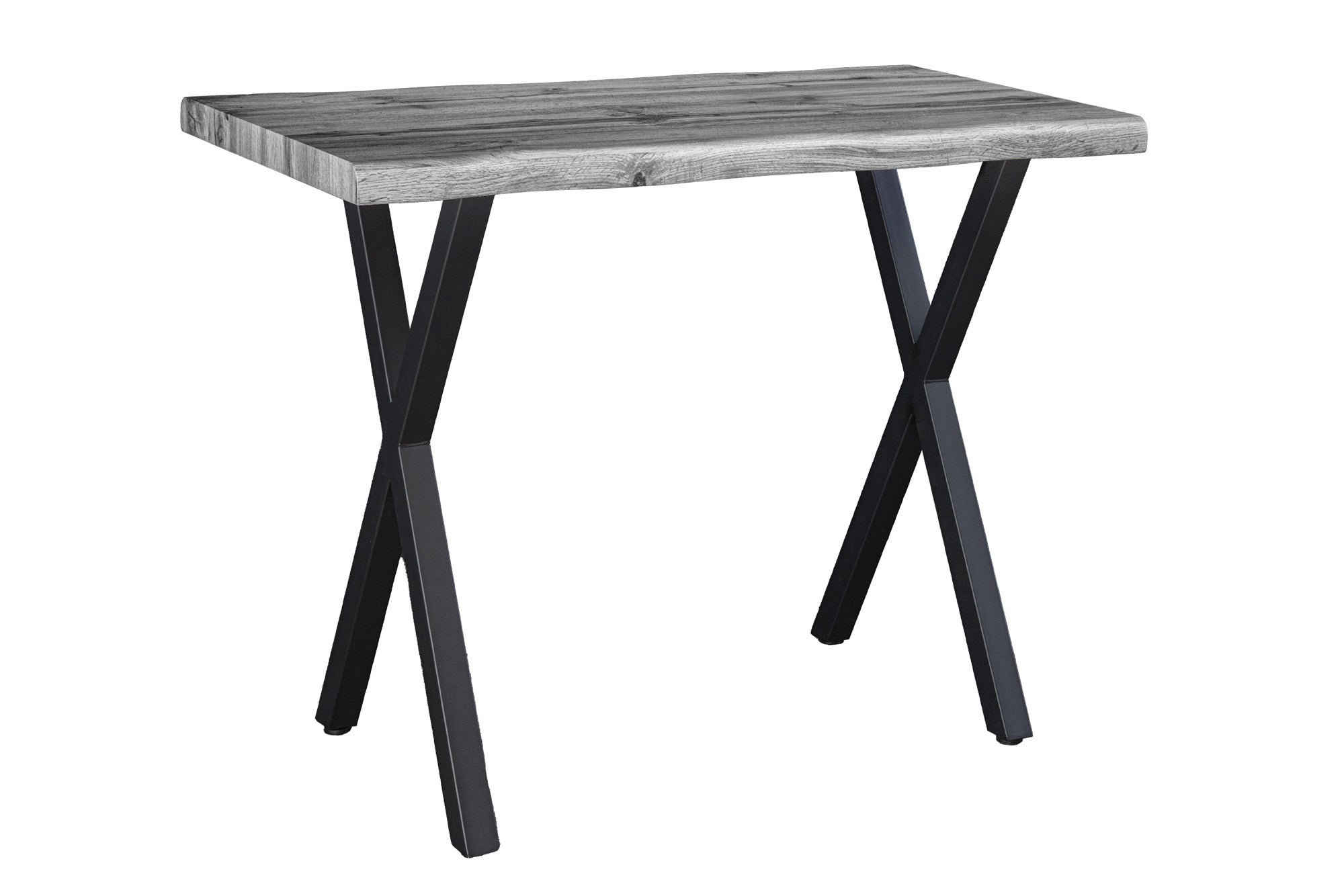 Table de bar industrielle WILD 120cm chêne sauvage gris design métal noir structure en X