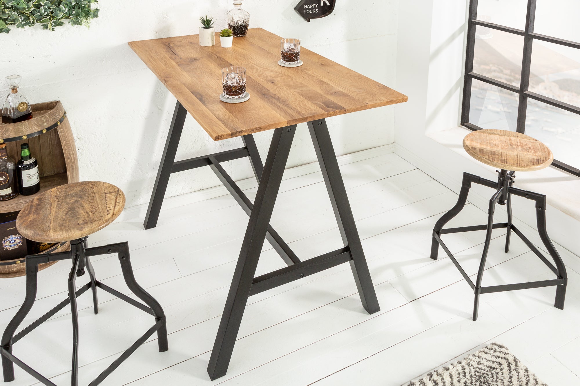 Table de bar solide CASTLE 120cm table de bar en chêne sauvage naturel design industriel