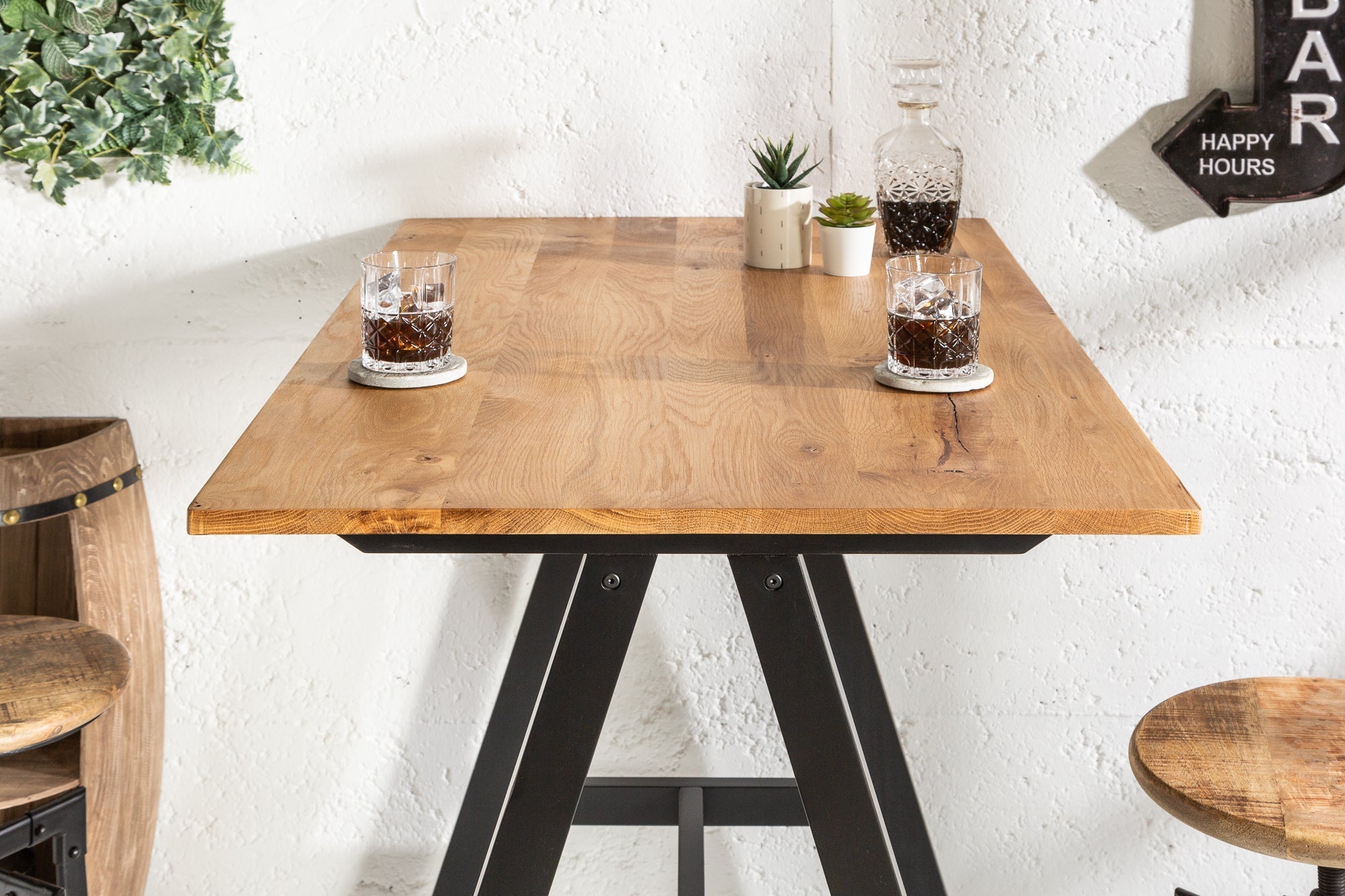 Table de bar solide CASTLE 120cm table de bar en chêne sauvage naturel design industriel