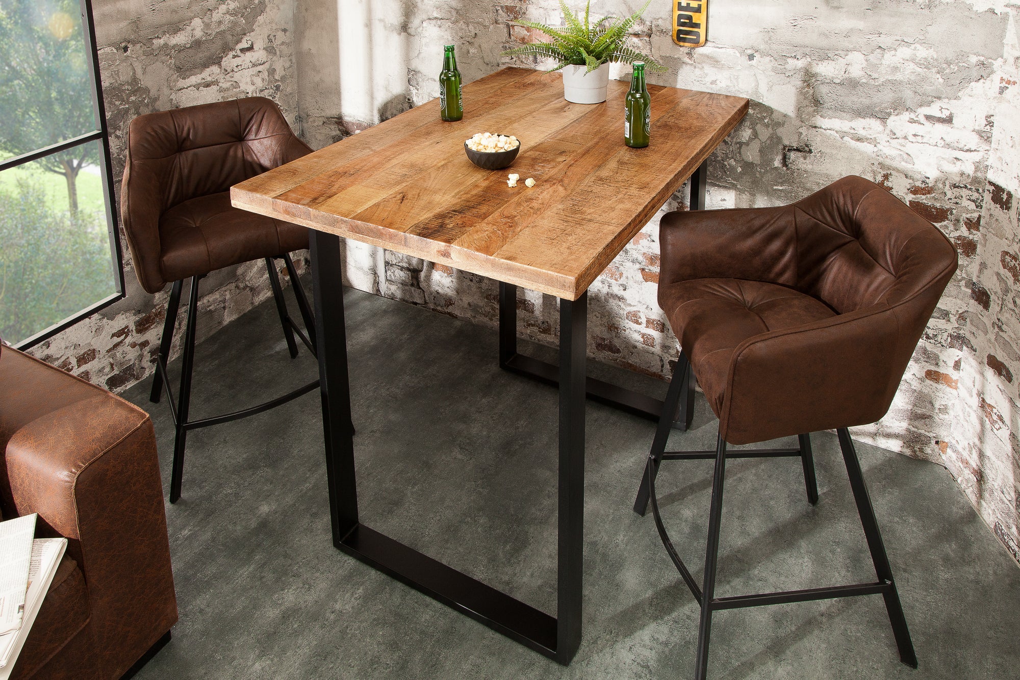 Table de bar solide IRON CRAFT 120cm table de bar en bois de manguier naturel design industriel