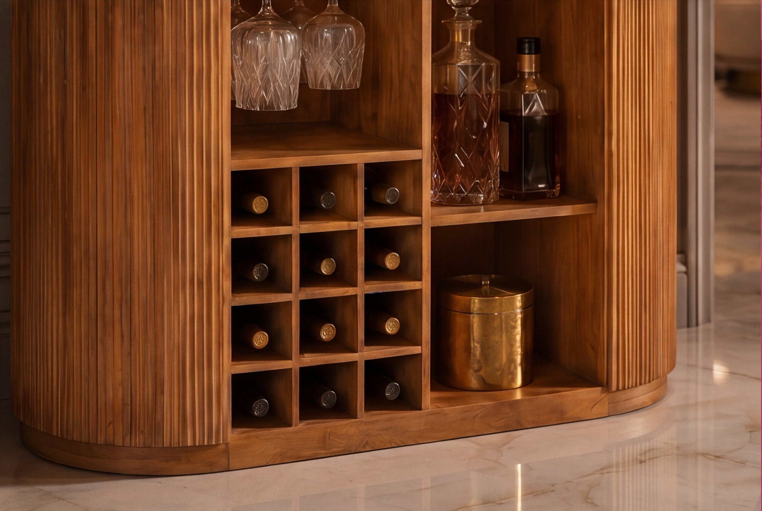 Table de bar solide TRES CHIC 120cm bois de manguier marron marbre blanc avec étagère à bouteilles