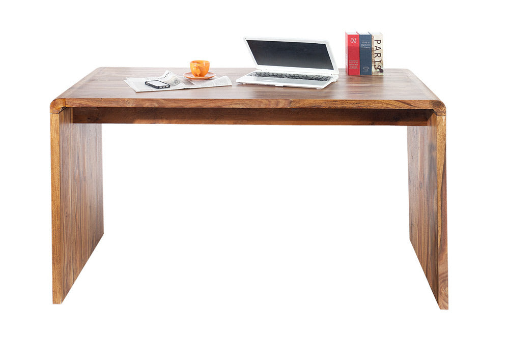Table de bureau en bois massif CUBUS 120cm bureau en bois de sheesham marron finition pierre
