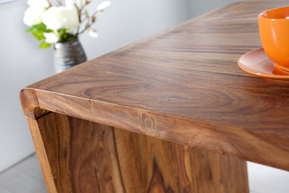 Table de bureau en bois massif CUBUS 120cm bureau en bois de sheesham marron finition pierre