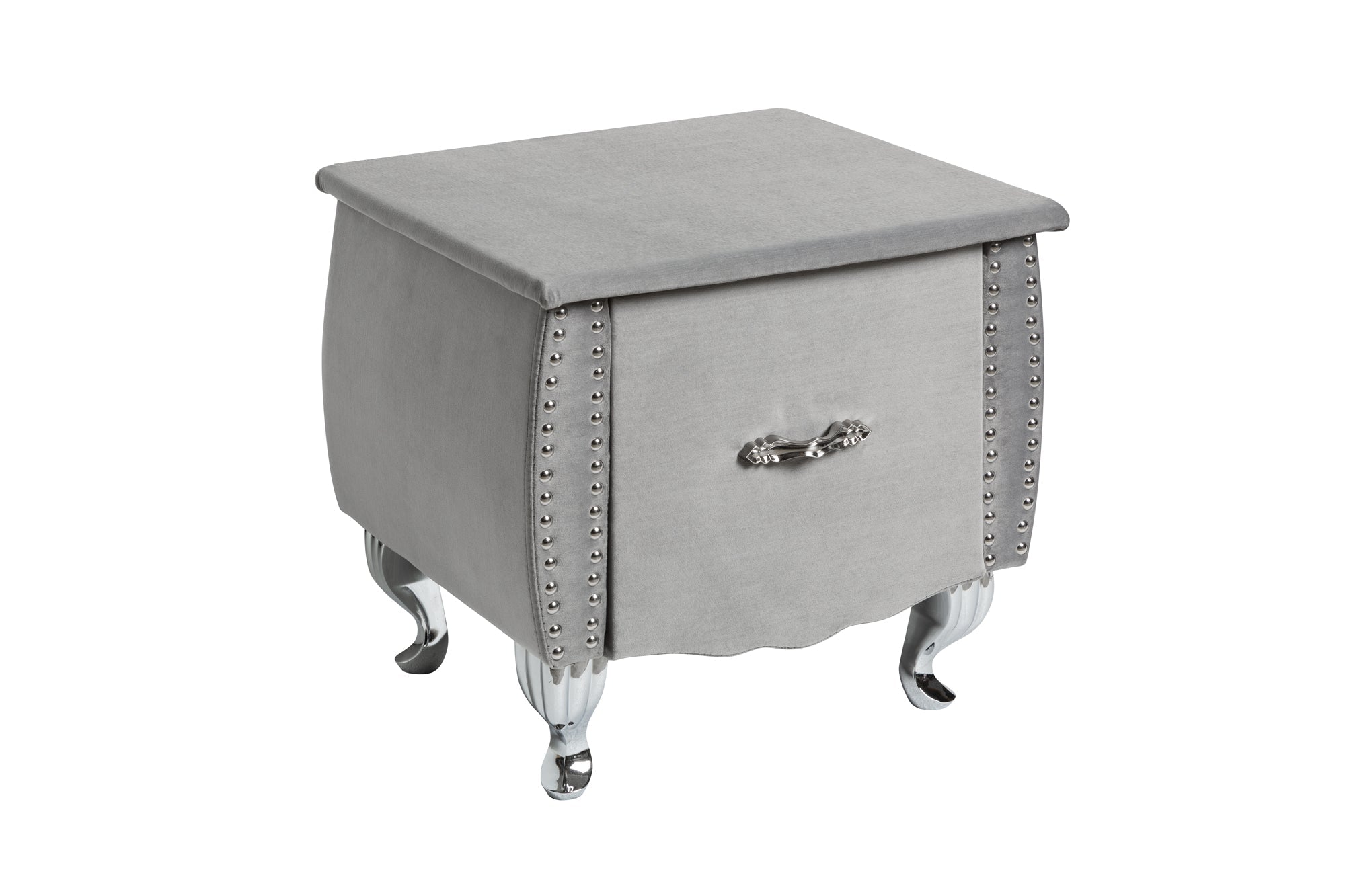 Table de chevet élégante EXTRAVAGANCIA 50cm commode de nuit en velours gris argenté avec tiroir