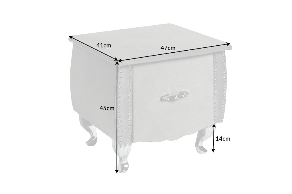 Table de chevet élégante EXTRAVAGANCIA 50cm commode de nuit en velours gris argenté avec tiroir