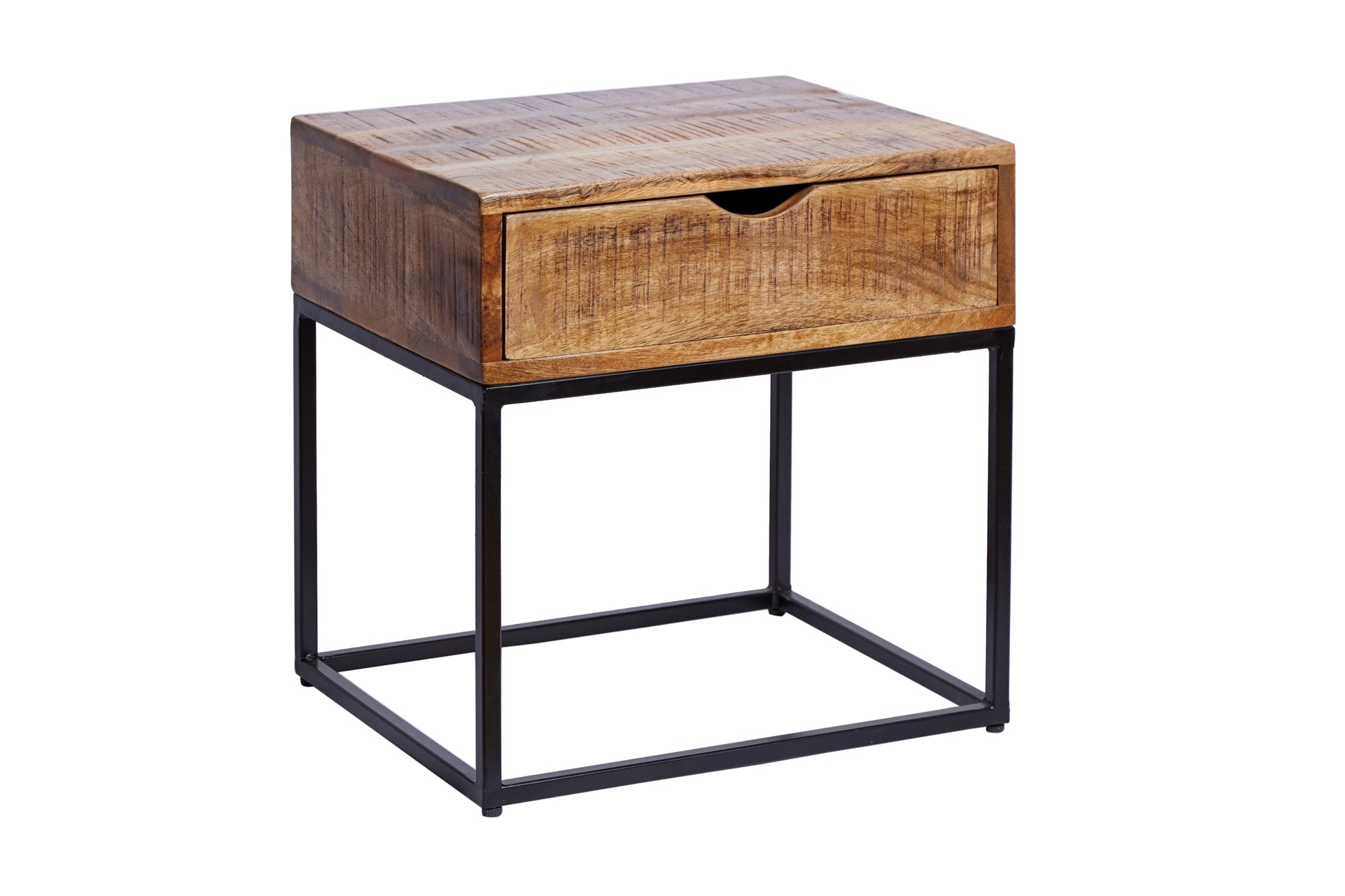 Table de chevet industrielle IRON CRAFT 45cm en bois de manguier avec tiroir