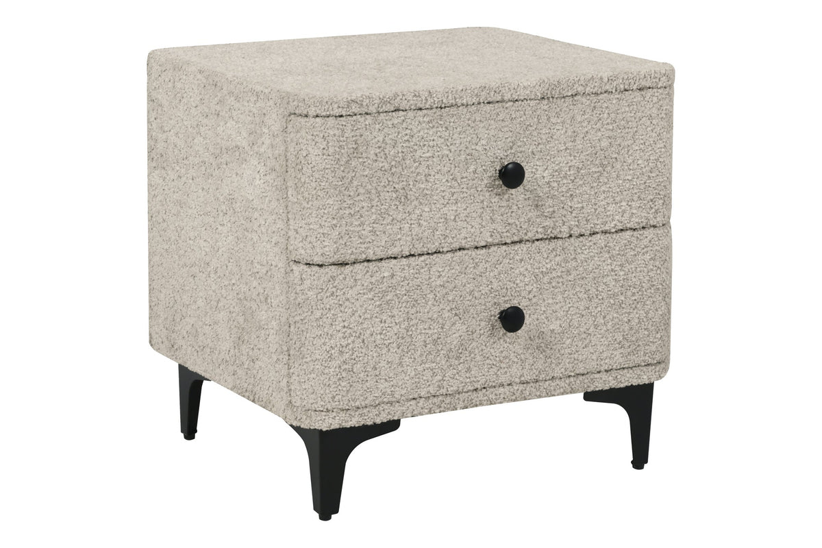 Table de chevet moderne ART DECO 45cm Bouclé grège avec tiroirs en métal noir