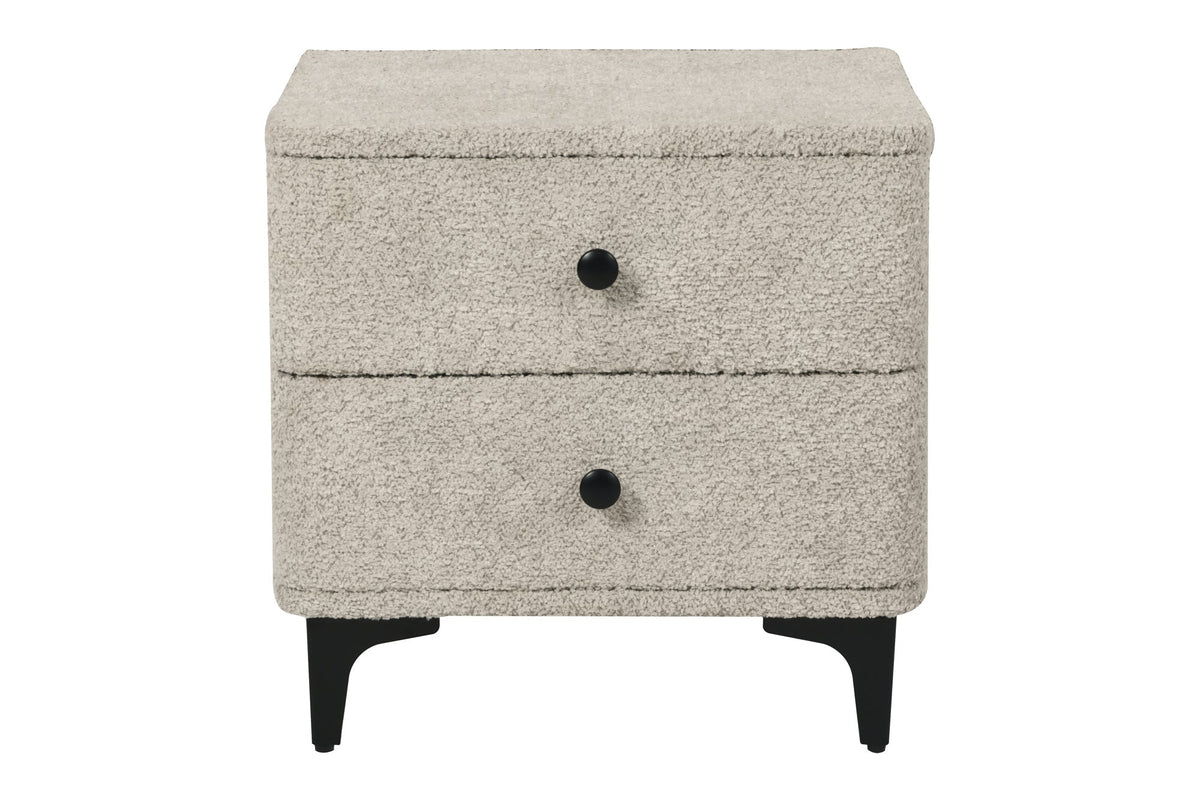 Table de chevet moderne ART DECO 45cm Bouclé grège avec tiroirs en métal noir