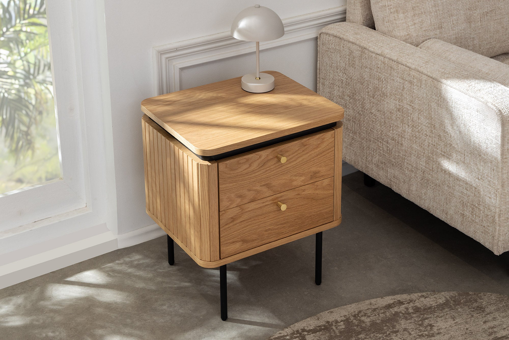 Table de chevet moderne ATELIER Table d’appoint 55cm en chêne avec tiroirs