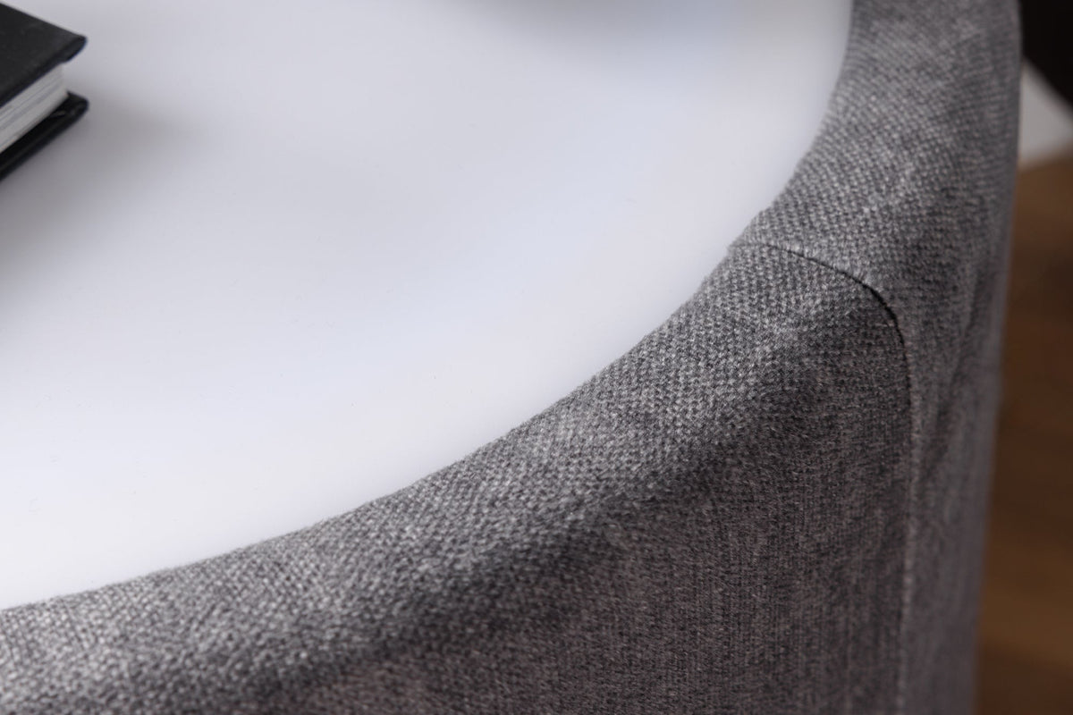 Table de chevet ronde SIGNUM 55cm tissu velours de soie gris Vogue incl. tiroirs d’éclairage