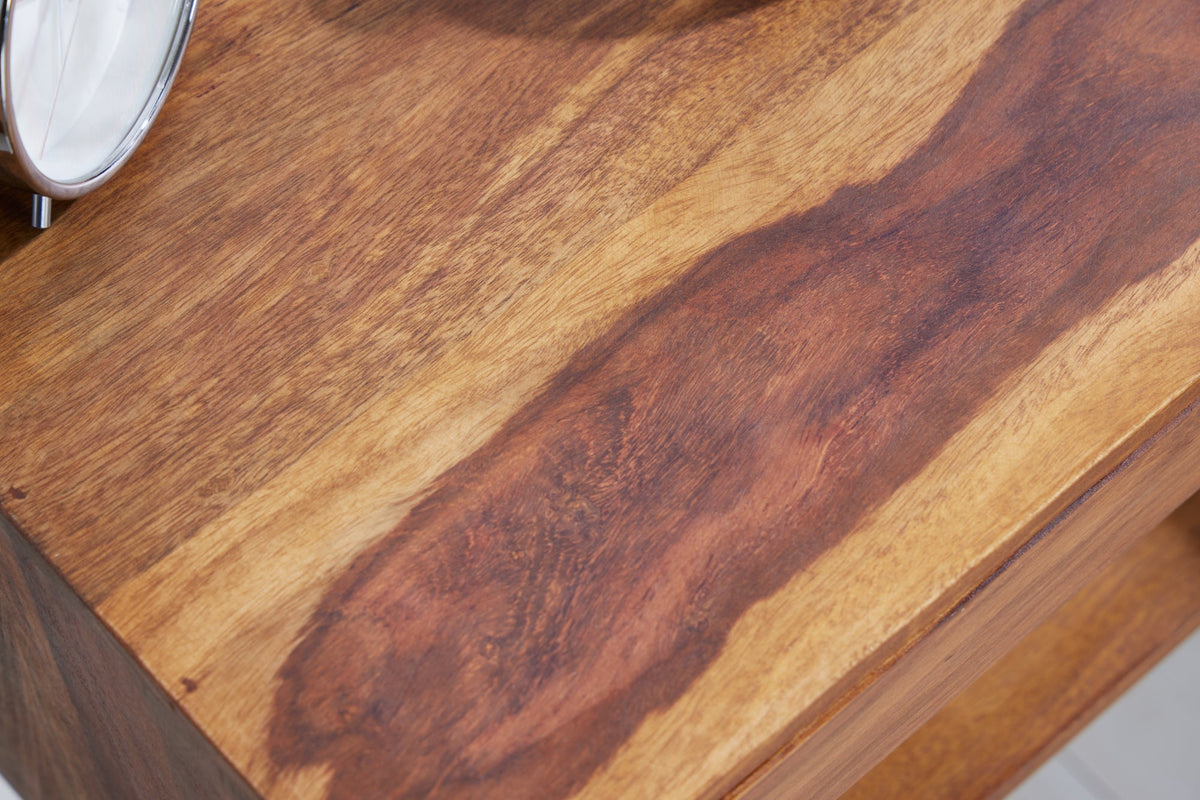 Table de chevet suspendue PURE 50cm marron Sheesham bois massif finition pierre étagère tiroir
