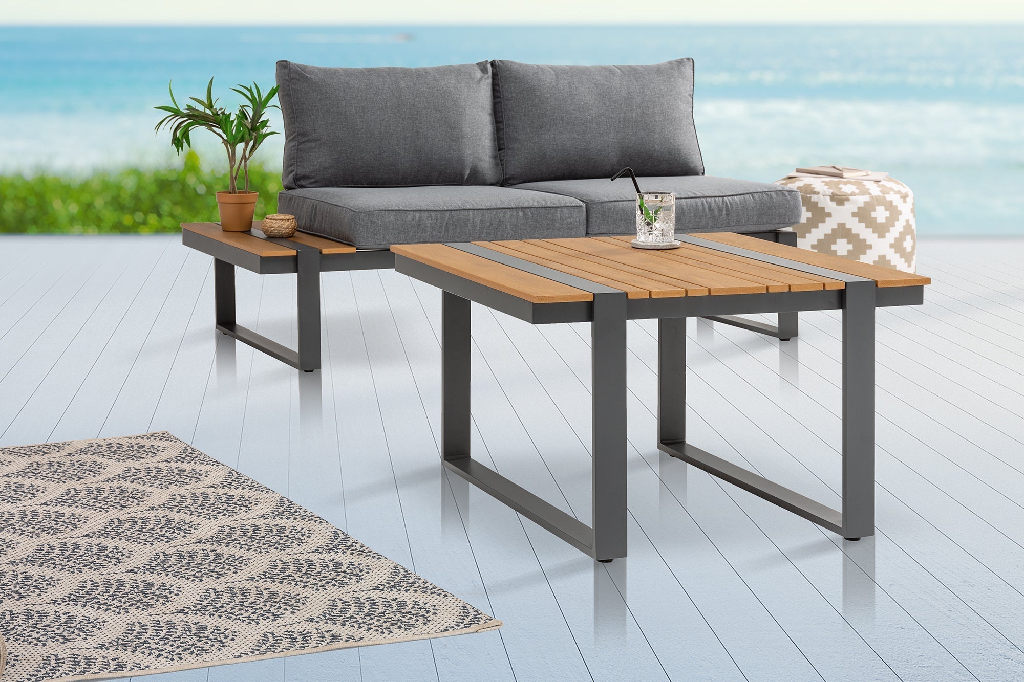 Table de jardin moderne TAMPA LOUNGE 80cm table de balcon extérieur en aluminium anthracite résistant aux intempéries