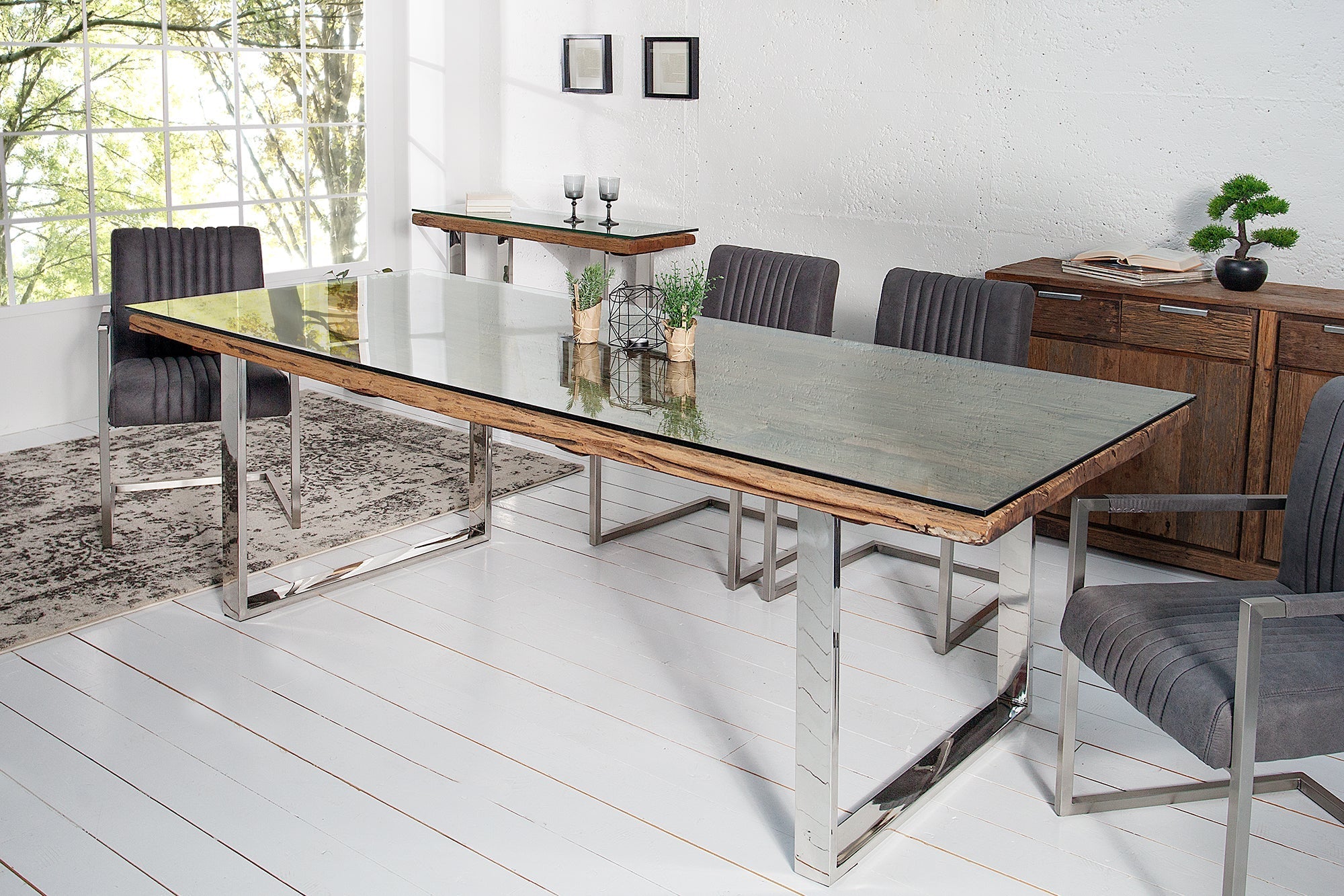 Table de salle à manger en bois tronc d'arbre massif 180cm
