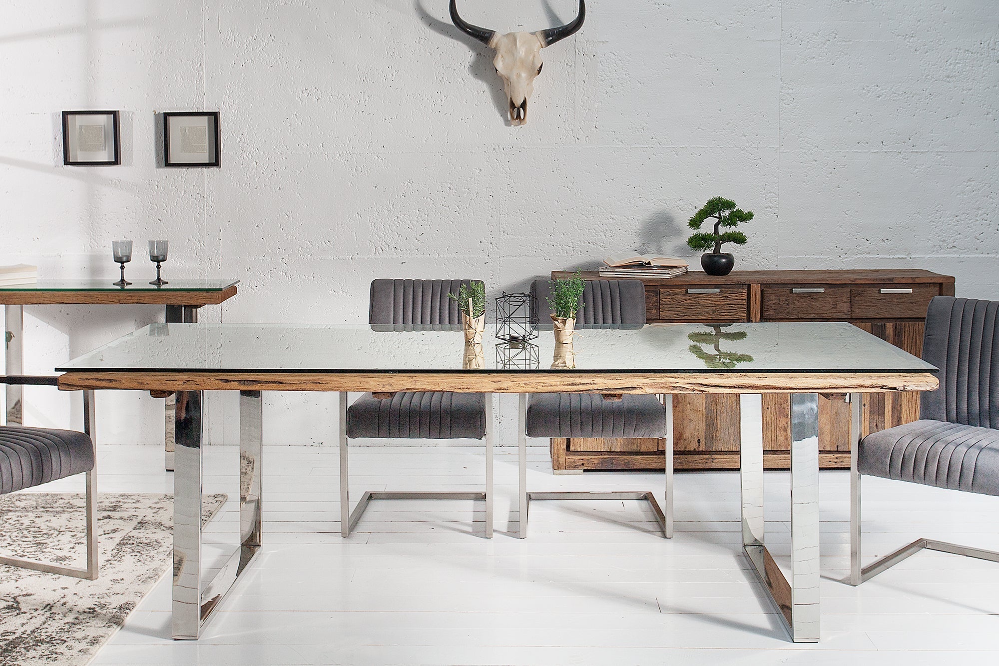 Table de salle à manger en bois tronc d'arbre massif 180cm