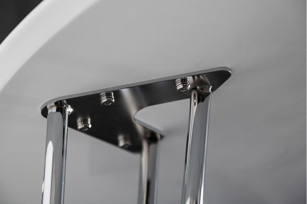 Table de salle à manger moderne ARRONDI 90cm blanche chromée ronde Table de bistrot