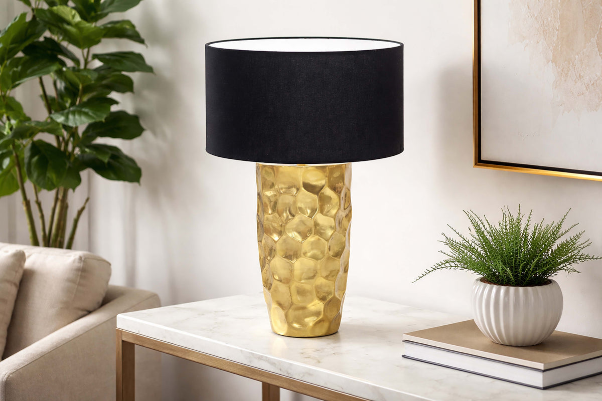 Table lamp AURELIA 55cm hammer stroke effect gold / adjustable lampshade
