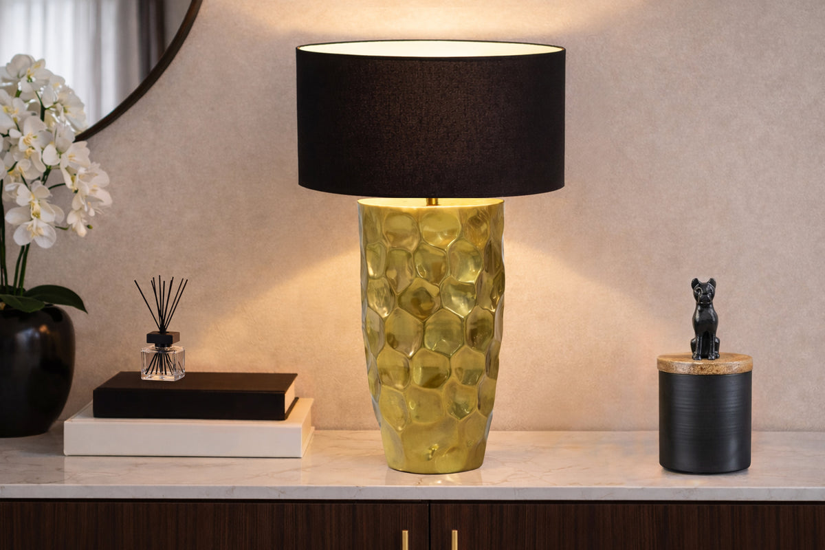 Table lamp AURELIA 55cm hammer stroke effect gold / adjustable lampshade