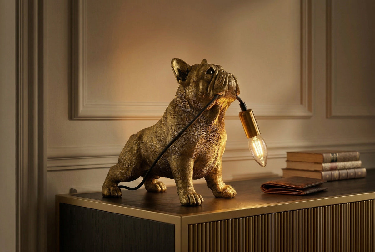 Table lamp BULLDOG 35cm gold dog sculpture