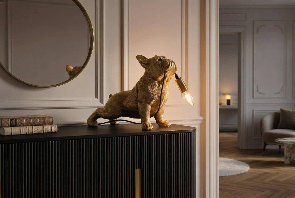 Table lamp BULLDOG 35cm gold dog sculpture