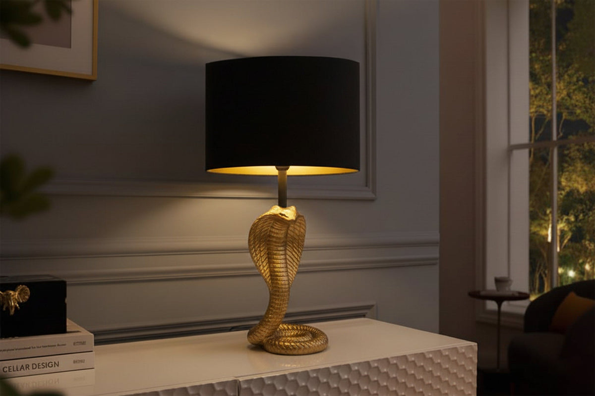 Table lamp COBRA 65cm black lampshade w/ golden frame