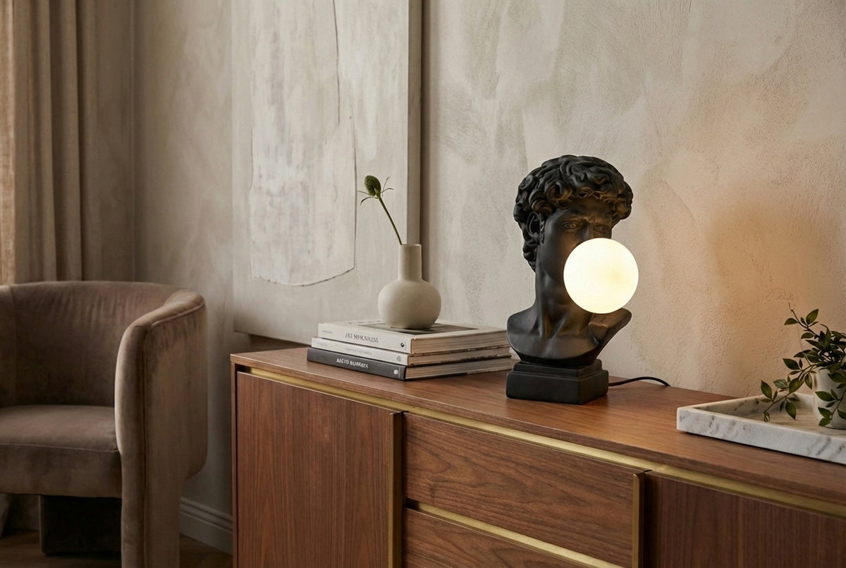 Table lamp DAVID 30cm bust w/ lamp globe black