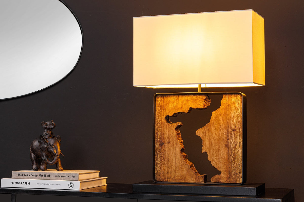 Table lamp DESIGNED BY NATURE 60cm raintree wood natural black w/ white shade handmade