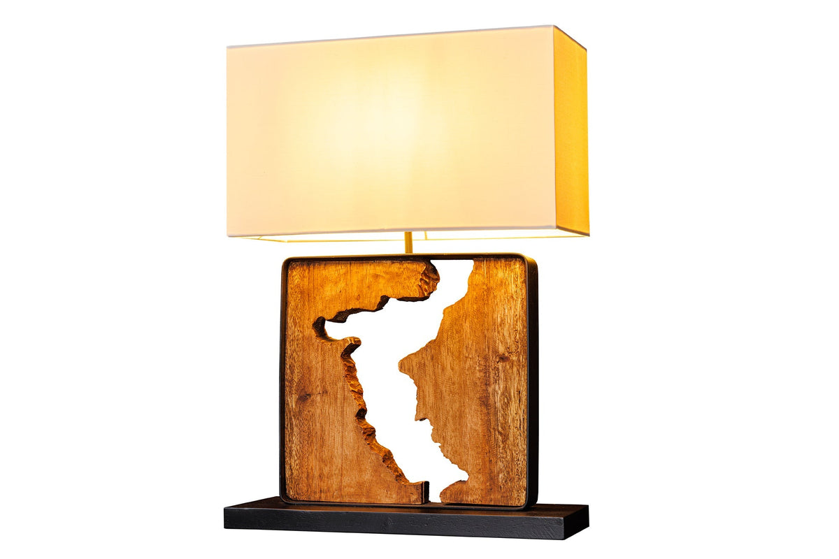 Table lamp DESIGNED BY NATURE 60cm raintree wood natural black w/ white shade handmade