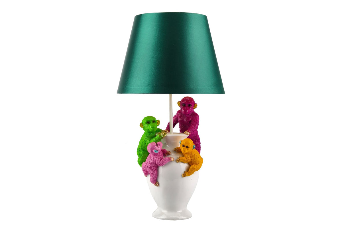 Table lamp MONKEY 55cm multicoloured white green lampshade