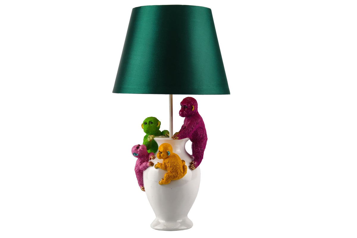 Table lamp MONKEY 55cm multicoloured white green lampshade