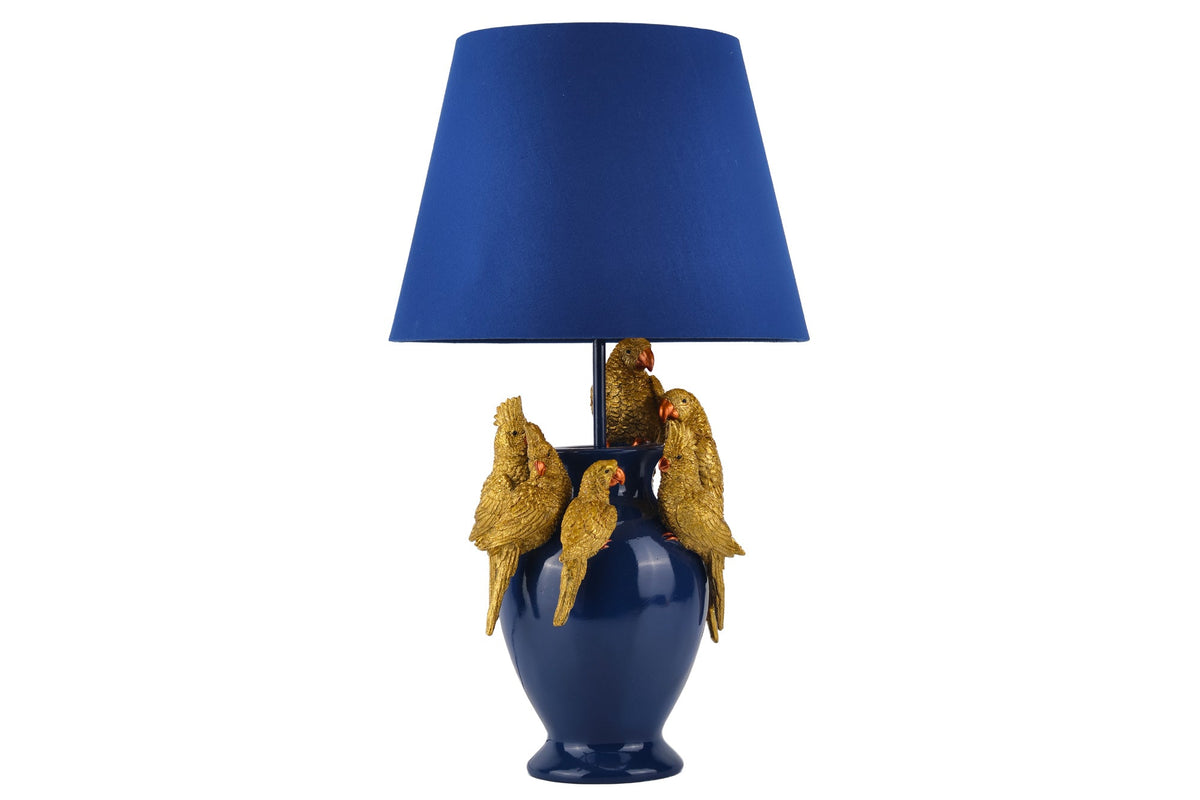Table lamp PARROT 50cm gold blue with fabric shade