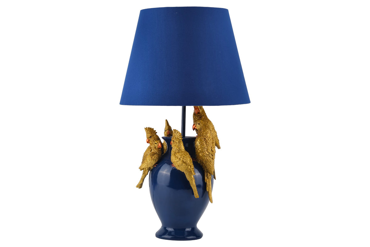 Table lamp PARROT 50cm gold blue with fabric shade