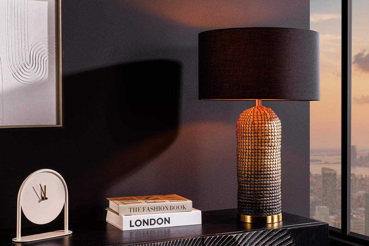 Table lamp ZEA 60cm gradient seagrass natural brown gold w/ lampshade rough linen black