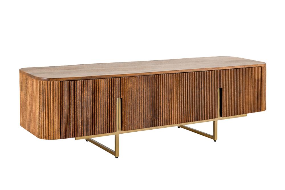 Tableau TV design GATSBY 160cm marron mat doré bois de manguier rétro