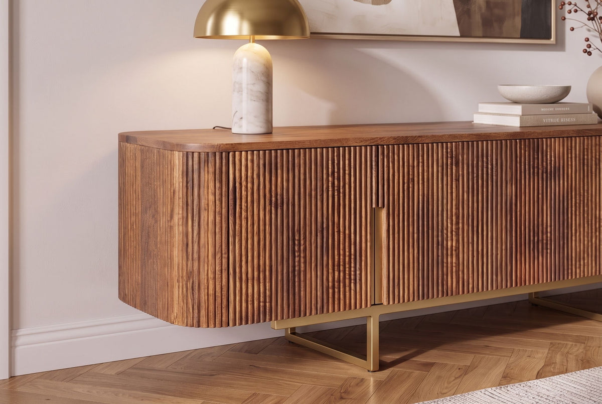Tableau TV design GATSBY 160cm marron mat doré bois de manguier rétro