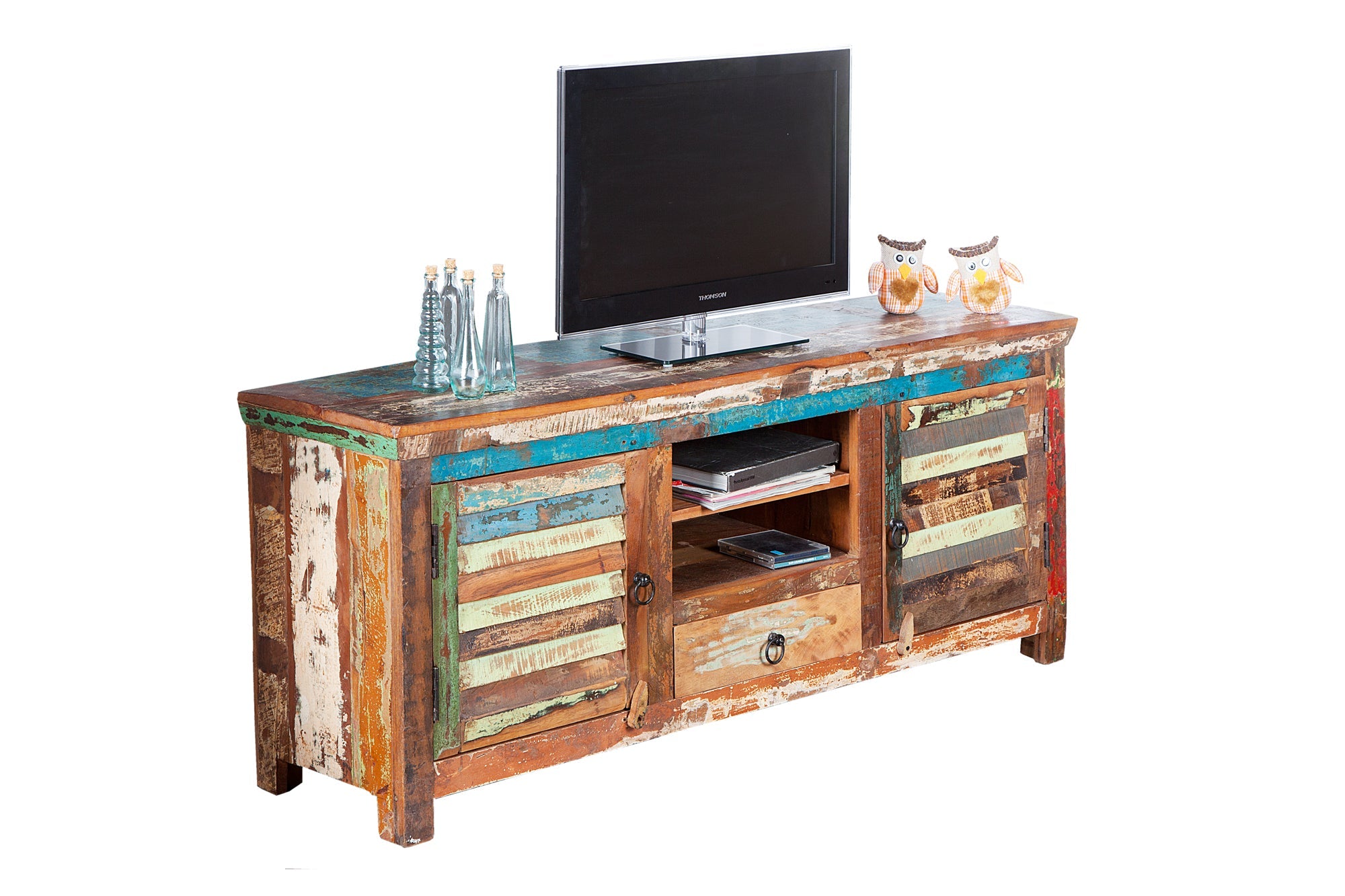 Tableau TV unique JAKARTA 150cm en bois massif recyclé coloré
