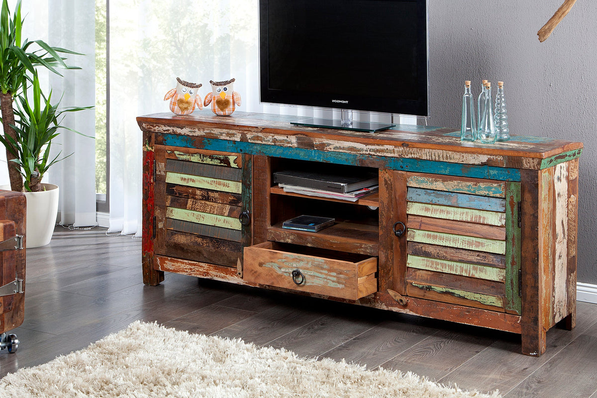 Tableau TV unique JAKARTA 150cm en bois massif recyclé coloré