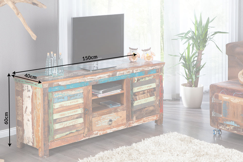 Tableau TV unique JAKARTA 150cm en bois massif recyclé coloré