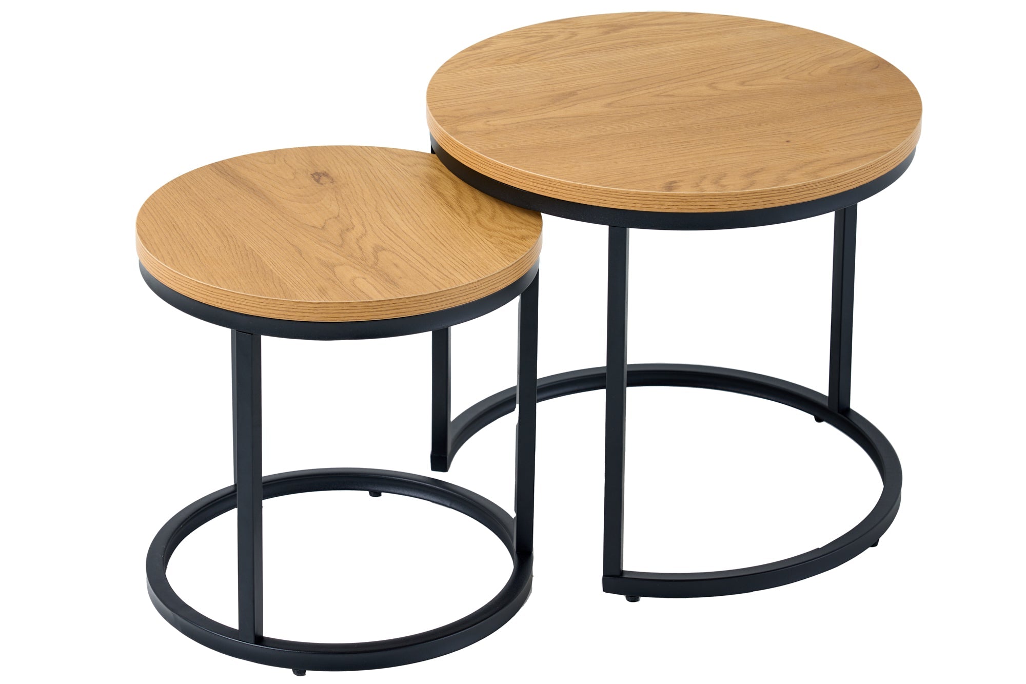 Tables d’appoint rondes lot de 2 ELEGANCE 45cm chêne sauvage naturel design bois structure métal noir
