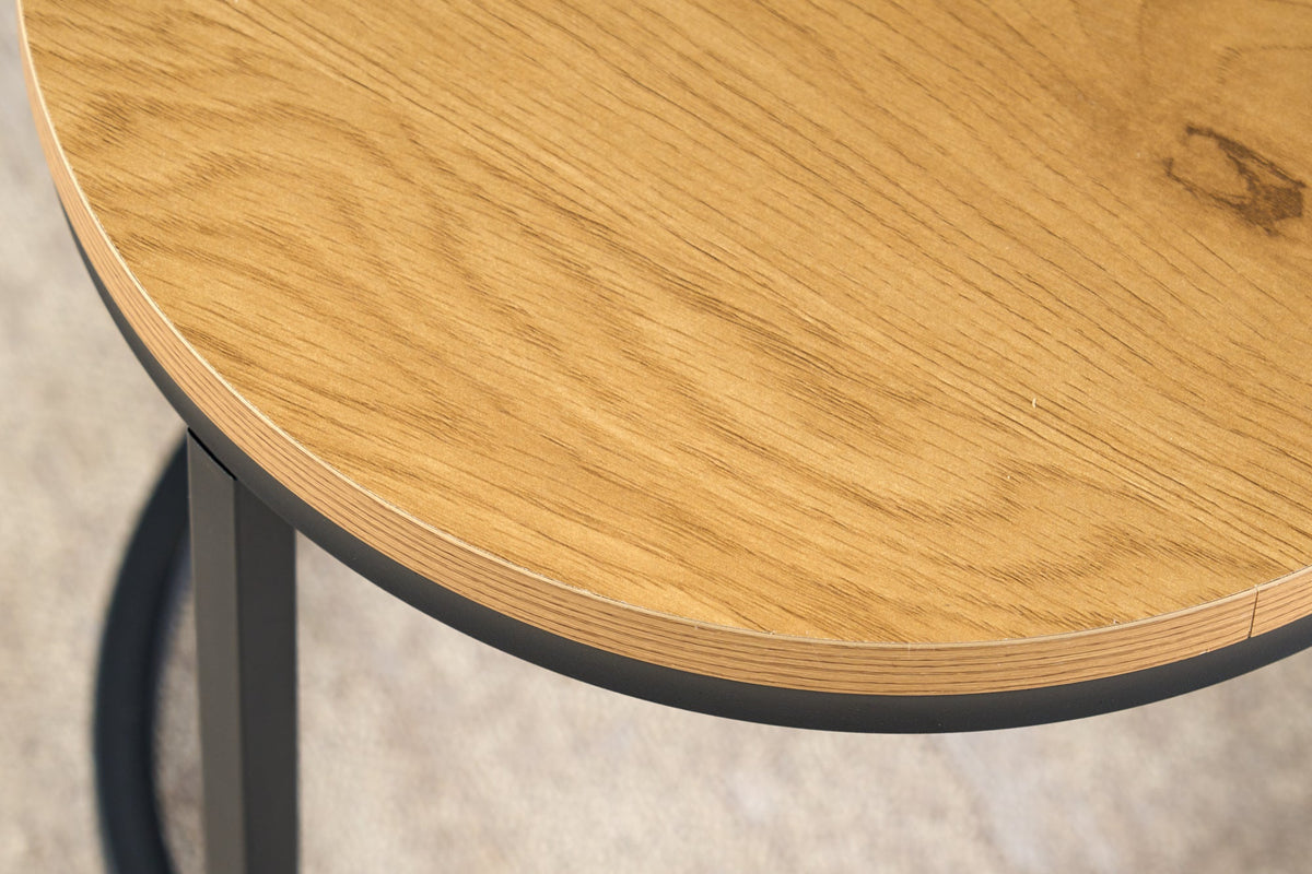 Tables d’appoint rondes lot de 2 ELEGANCE 45cm chêne sauvage naturel design bois structure métal noir