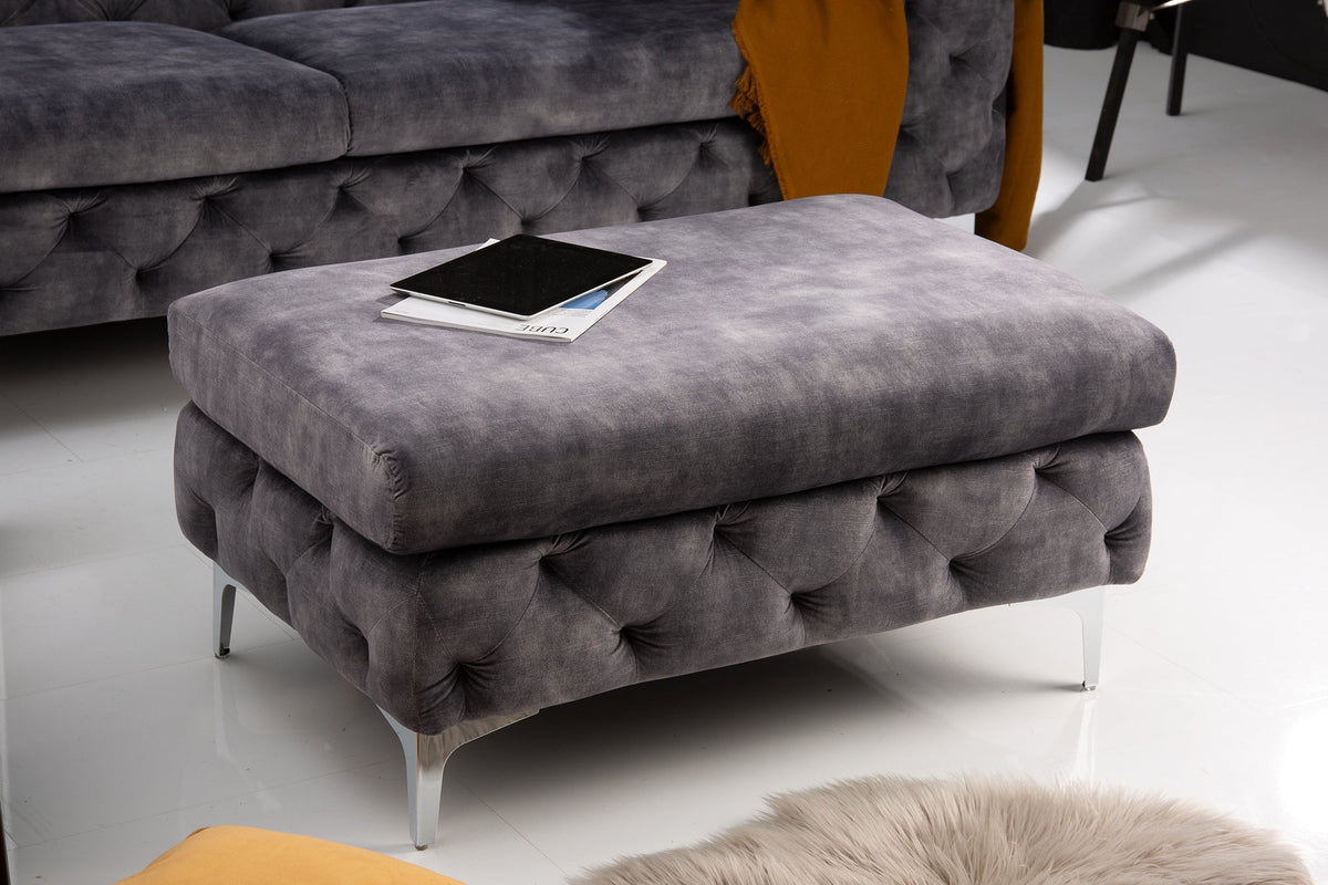 Tabouret Chesterfield MODERN BAROQUE 90cm tabouret en velours gris foncé repose-pieds