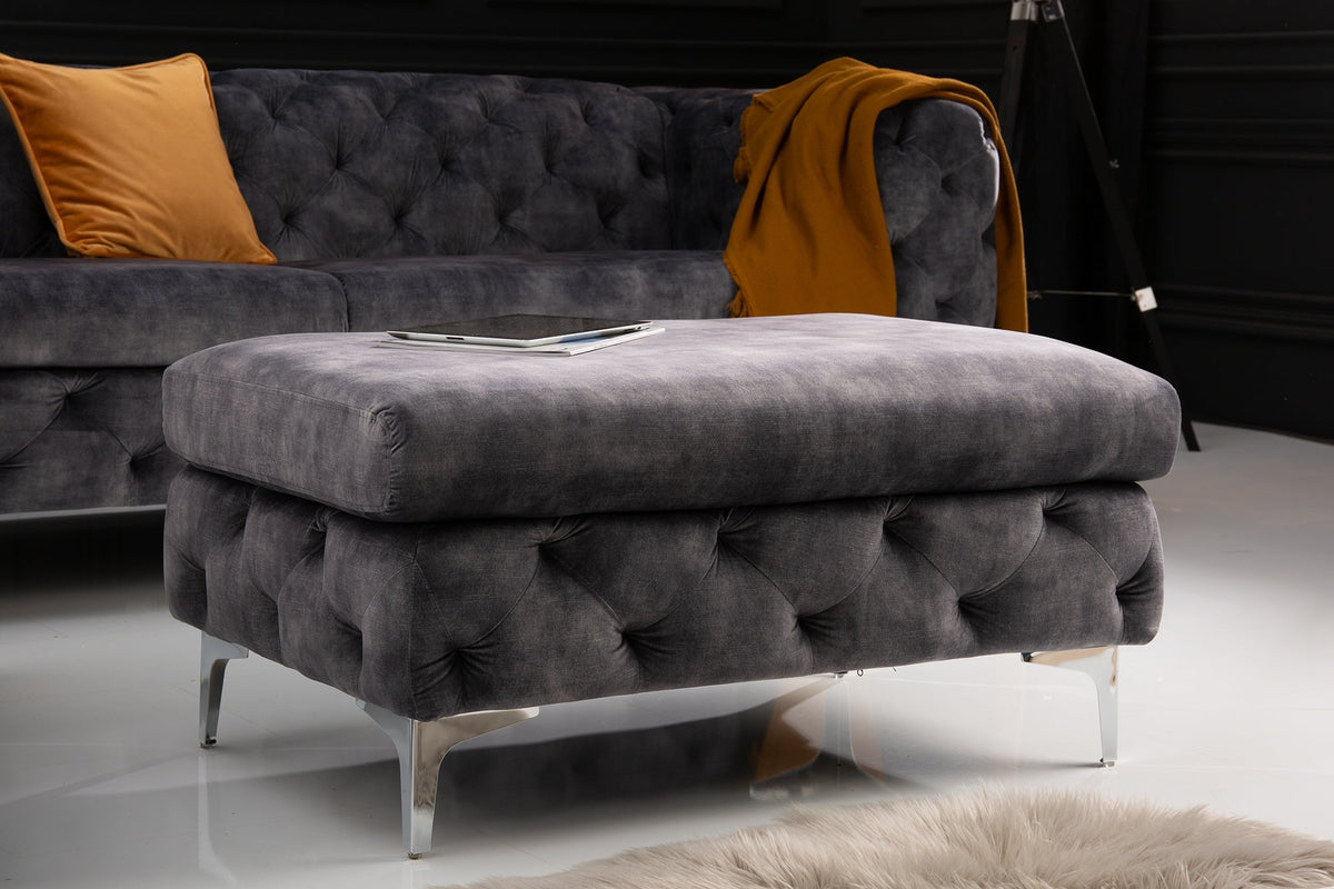 Tabouret Chesterfield MODERN BAROQUE 90cm tabouret en velours gris foncé repose-pieds