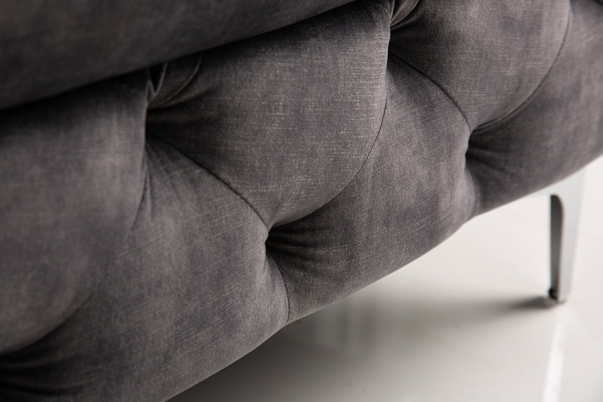 Tabouret Chesterfield MODERN BAROQUE 90cm tabouret en velours gris foncé repose-pieds
