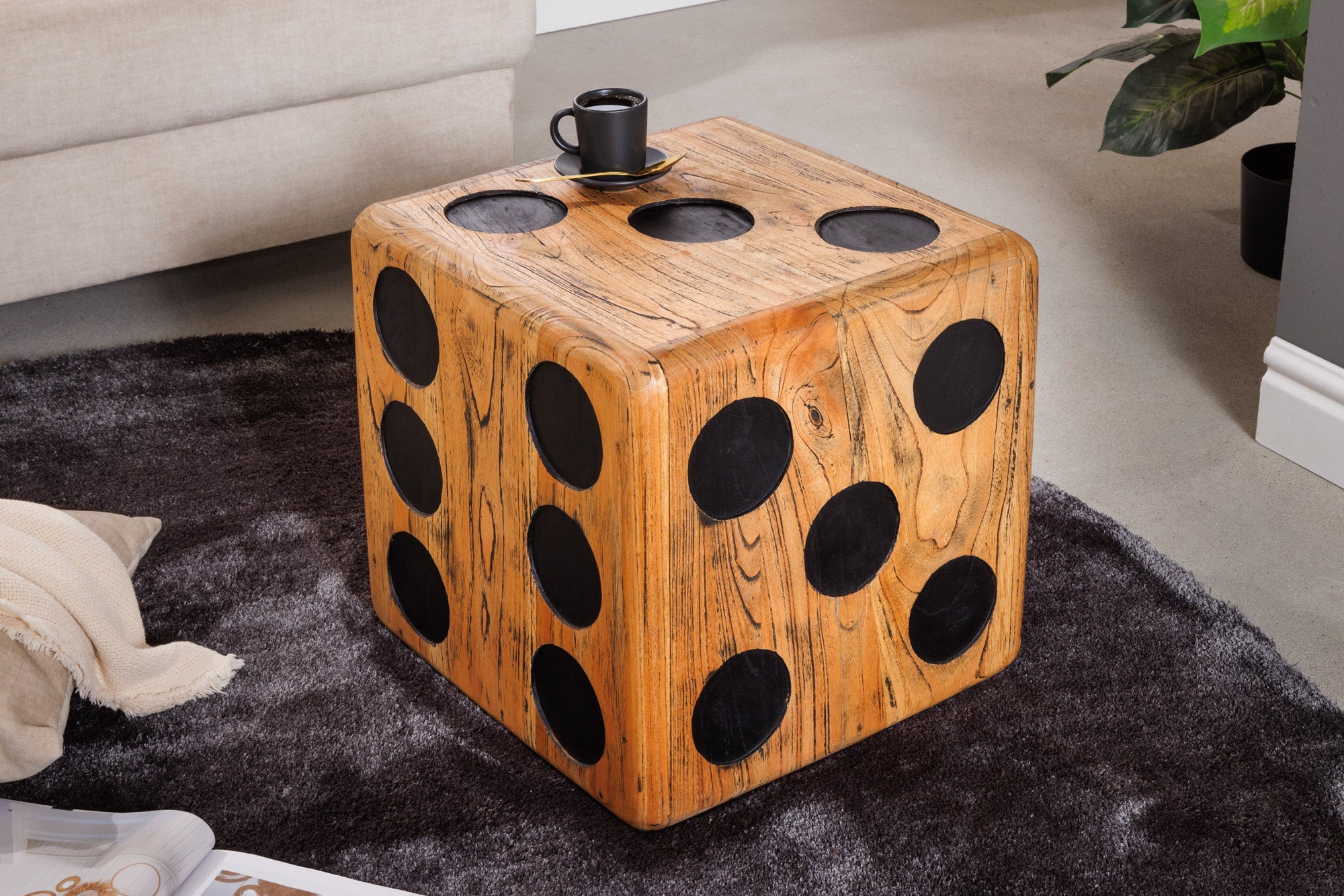 Taburete cubo macizo CUBE 41 cm mesa auxiliar apilable de madera de mindi natural