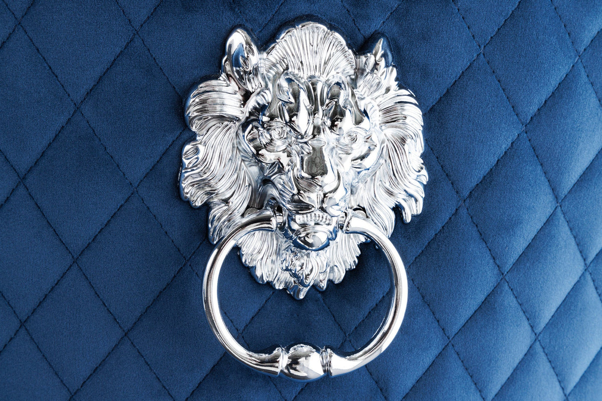 Tabouret de bar design CASTLE DELUXE velours bleu royal acier inoxydable argent avec dossier Chesterfield