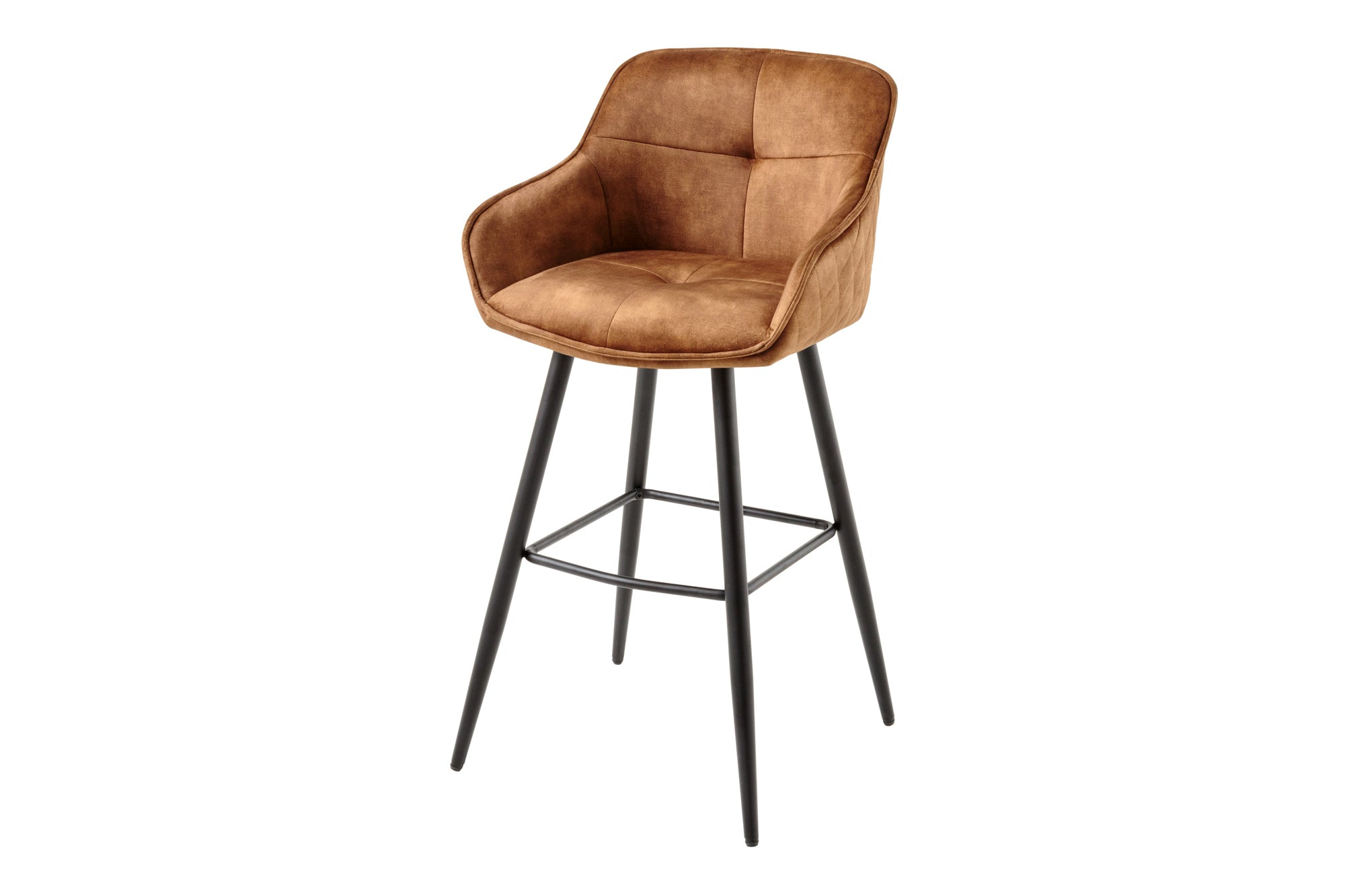 Tabouret de bar design EUPHORIA velours marron rouille pieds en métal noir chaise de bar avec dossier