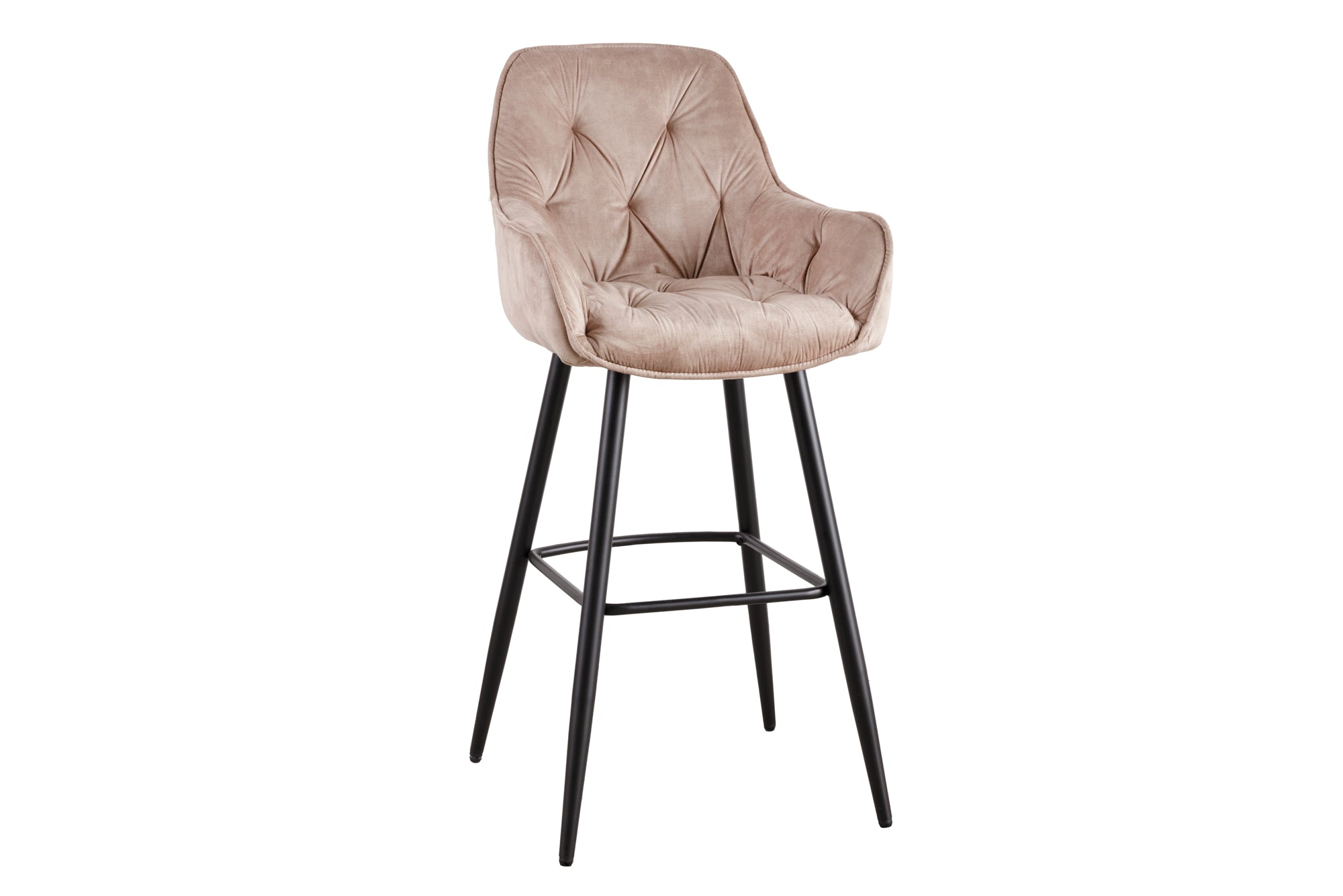 Taburete de bar de diseño MILANO Silla de bar de terciopelo beige champán con respaldo de metal negro