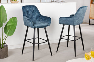 Tabouret de bar design MILANO chaise de bar en velours pétrole avec dossier en métal noir
