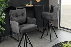 Tabouret de bar design pivotant BIG GEORGE anthracite velours ressorts ensachés avec accoudoirs