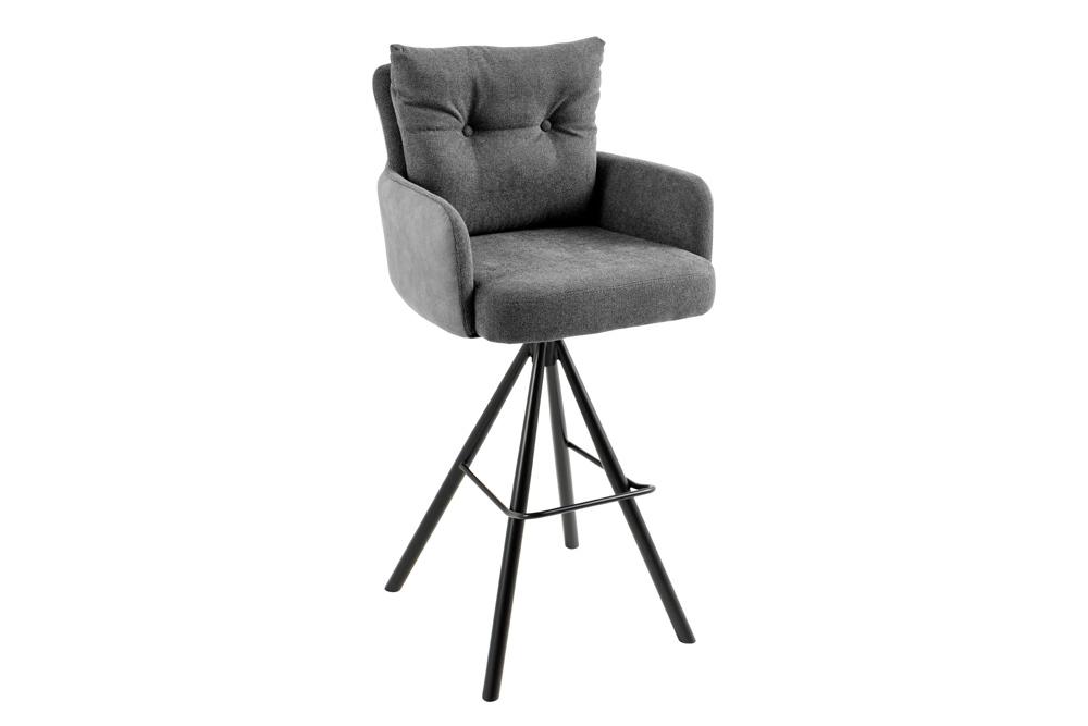 Tabouret de bar design pivotant BIG GEORGE anthracite velours ressorts ensachés avec accoudoirs